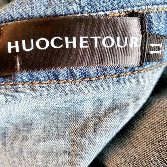 Huochetour Blue Med Wash Denim Button-up Long-sleeved Jean Dress Women Size 11 - Picture 7 of 9